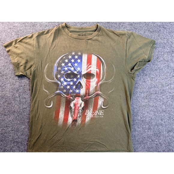 Bone Collector Other - Bone Collector Mens M Green Graphic Tee American Flag Deer Skull Hunting Shirt